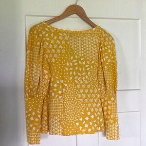 NWT Ann Taylor Top Womens Sz XXS Petite Long Sleeves Blouse Shirt Yellow White
